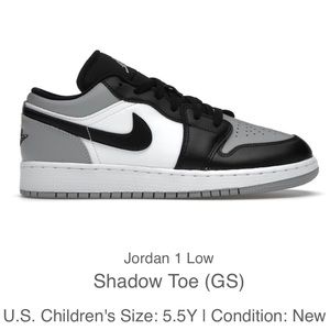 Jordan 1 Low Shadow Toe GS size 5.5Y New Condition in Box